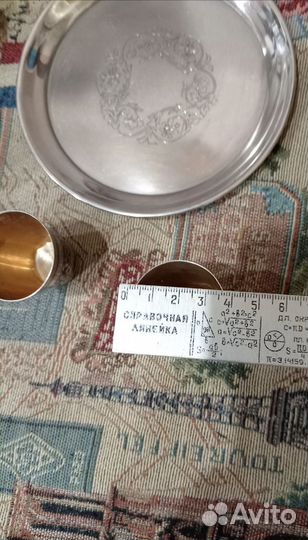 Набор серебряных стопок на подносе, 875 проба