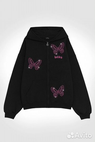 V2 swarovski pink butterflies ZIP hoodie