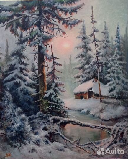 Картина маслом зимний пейзаж