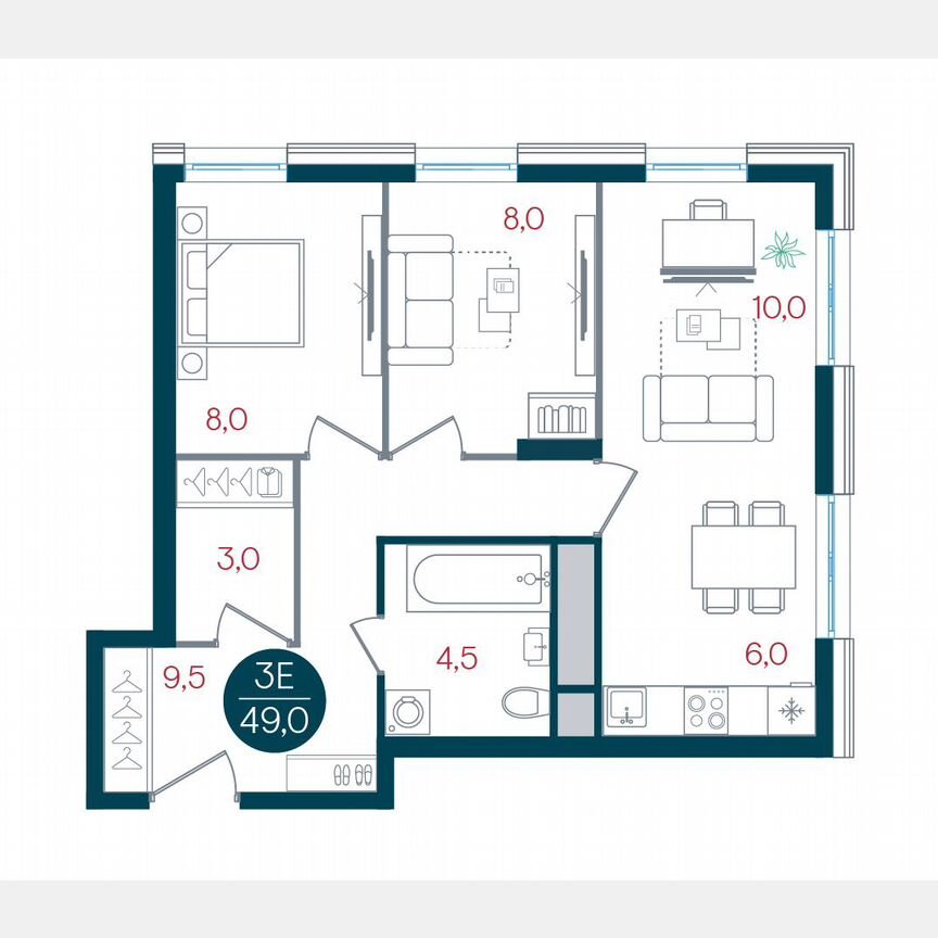 2-к. квартира, 49 м², 27/32 эт.