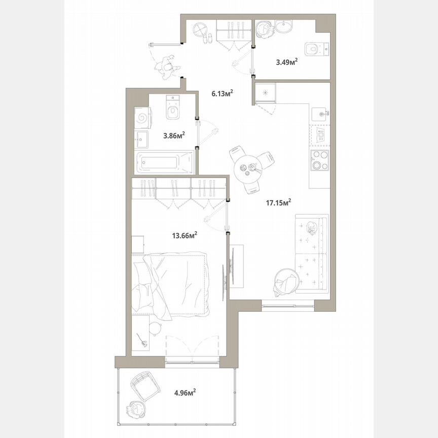 1-к. квартира, 45,8 м², 5/12 эт.
