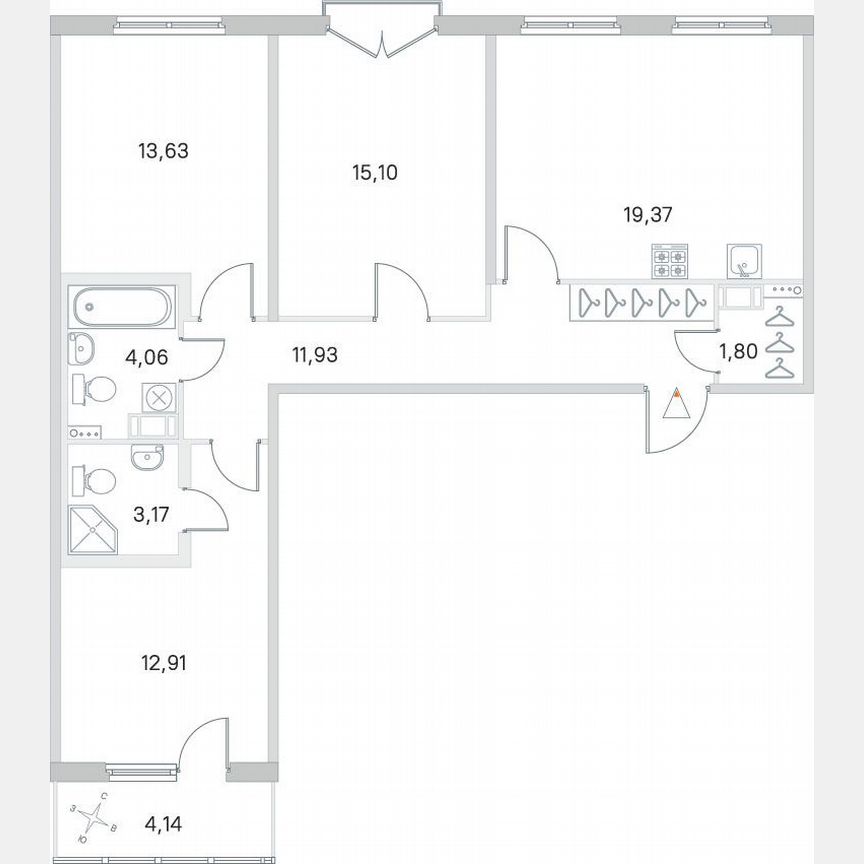 3-к. квартира, 84 м², 4/4 эт.