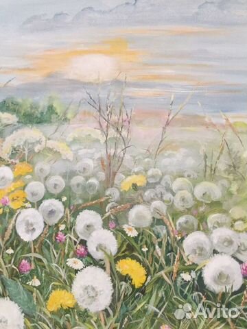 Картина туманное утро с одуванчиками