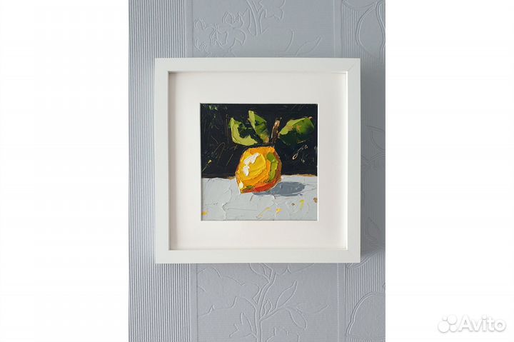 Картина Лимон маслом на картоне 15х15 с рамой