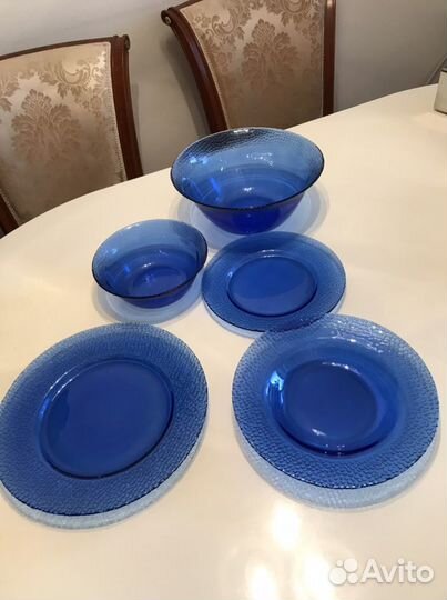 Столовый сервиз винтаж кобальтовое стекло 60х г
