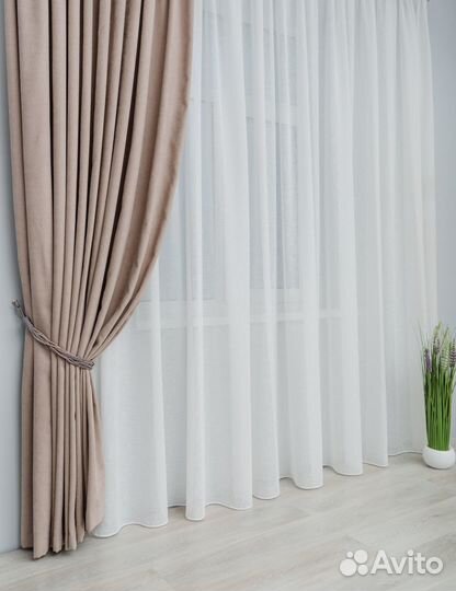 Готовый тюль лен фэнтези белый, кремовый