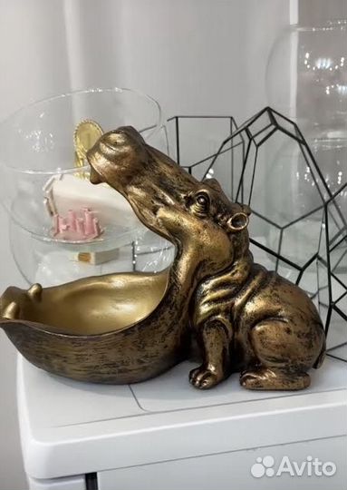 Бегемот золотистый конфетница винтажный стиль