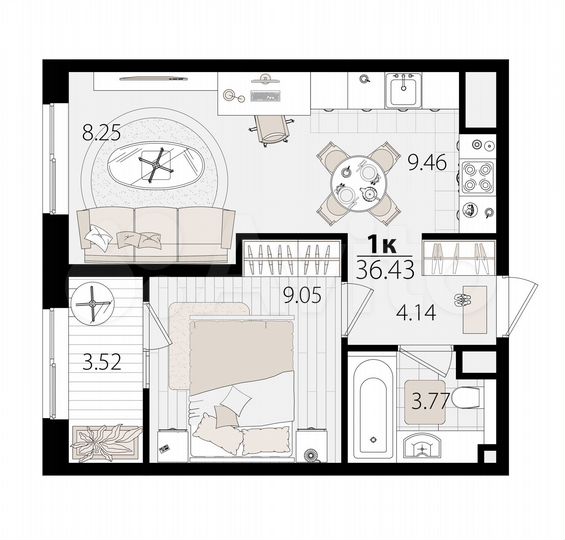 1-к. квартира, 36,4 м², 8/18 эт.