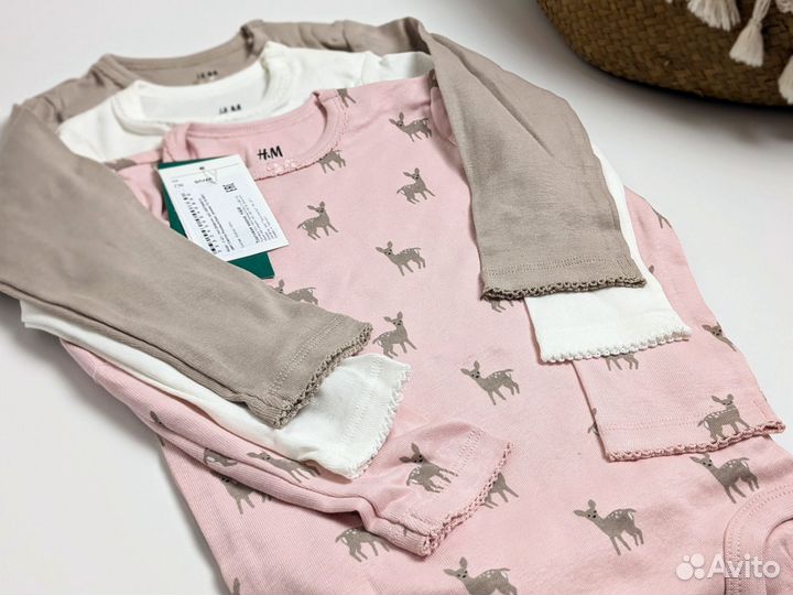 H&m комплект боди 3 шт для девочки новые 86