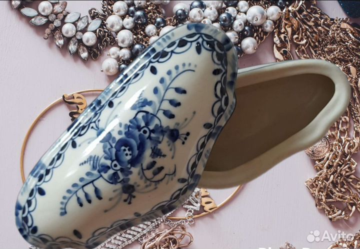 Шкатулка Гжель СССР Синие узоры России