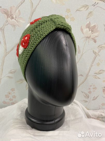 Повязка на голову вязаная с мухоморами