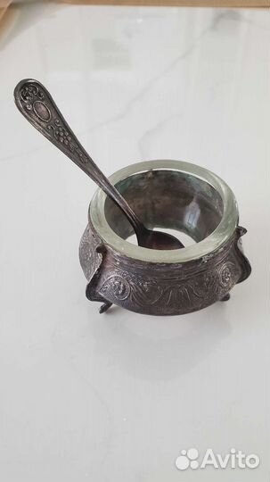 Солонка мельхиор с ложечкой