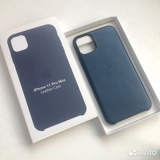 Кожаный чехол на iPhone 11 pro max синий