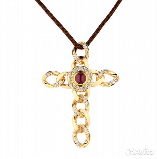 Крест Versace Gianni Yellow Gold & Diamonds & Ruby