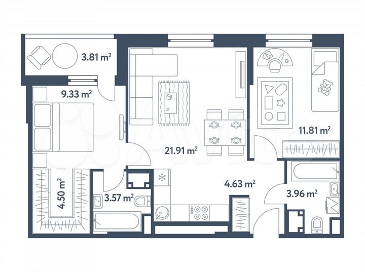 3-к. квартира, 61,6 м², 2/25 эт.