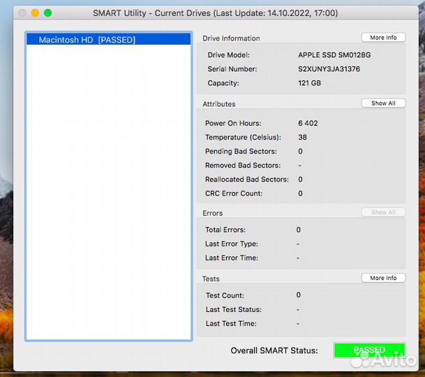 Оригинальные PCI-e SSD Apple 128 Gb без ошибок
