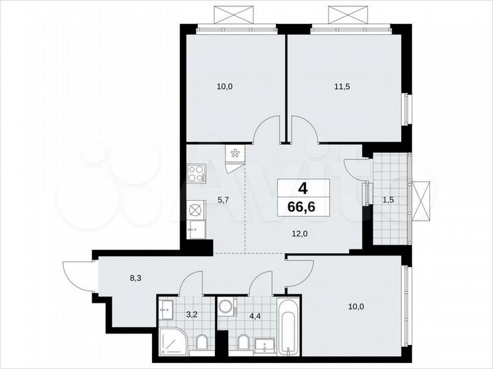 4-к. квартира, 66,6 м², 18/19 эт.