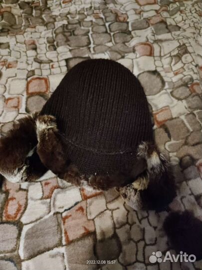 Шапка норковая вязаная женская