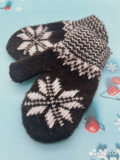 Варежки детские шерстяные вязаные на 1 год