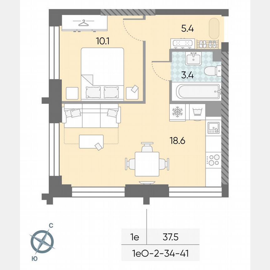1-к. квартира, 37,5 м², 40/43 эт.