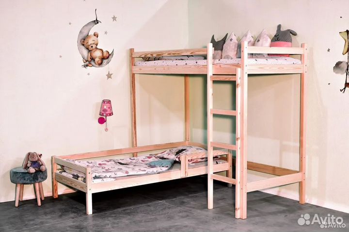 Экологичная кровать чердак, массив сосны