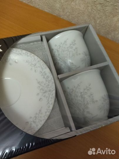 Чайная пара из фарфора, набор новый в упаковке