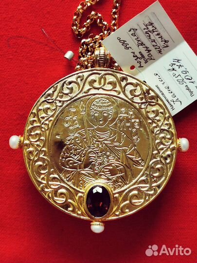 Панагия(Ватопед) и цепь,Аg, мощевик-раухтопаз