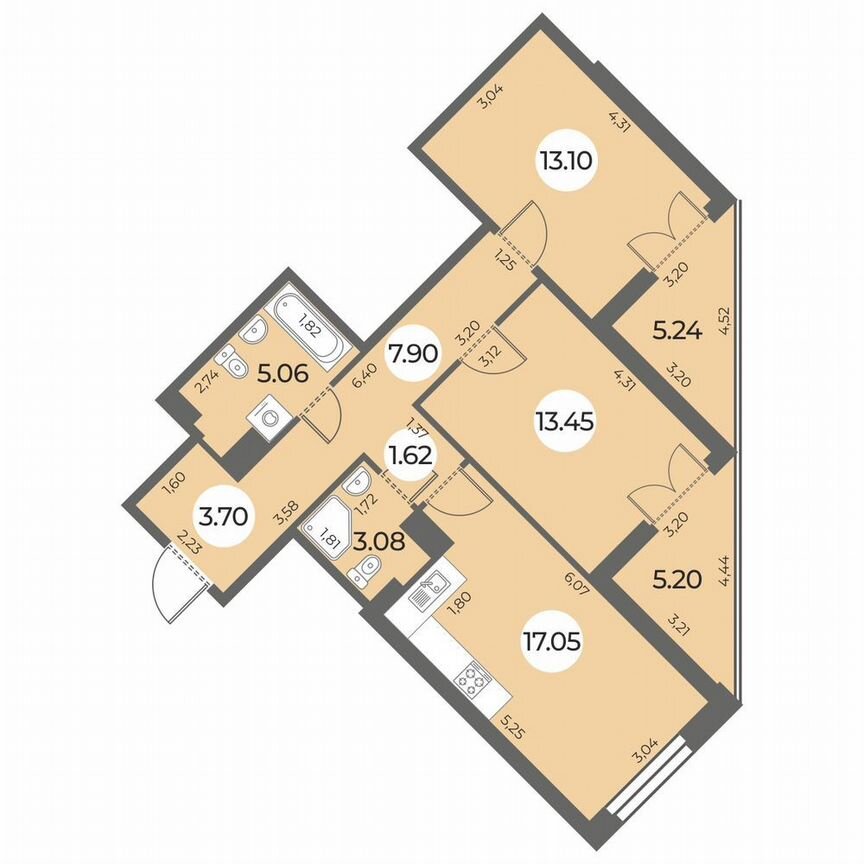 2-к. квартира, 70 м², 10/24 эт.