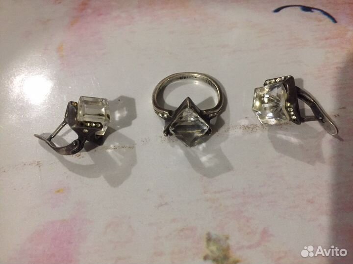 Комплект советский, кольцо и серьги