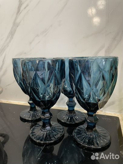 Бокалы стаканы 4 шт синие