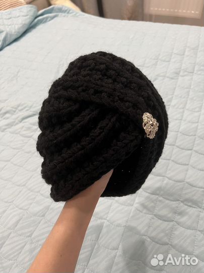 Шапка женская вязаная ручная работа черная чалма