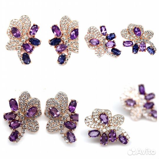 Серьги серебро аметист, иолит С319