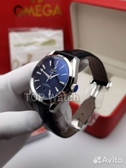 Мужские часы Omega aqua terra на кожанном ремешке