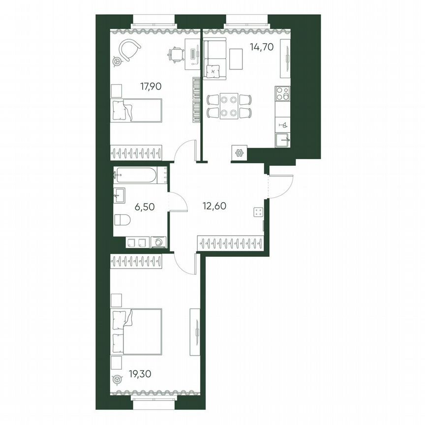 2-к. квартира, 71 м², 3/10 эт.