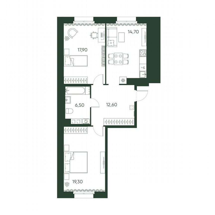 2-к. квартира, 71 м², 3/10 эт.