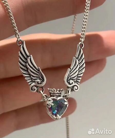 Колье цепочка сердце с крыльями