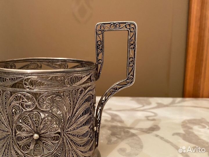Старинный подстаканник Глубокое серебрение Скань