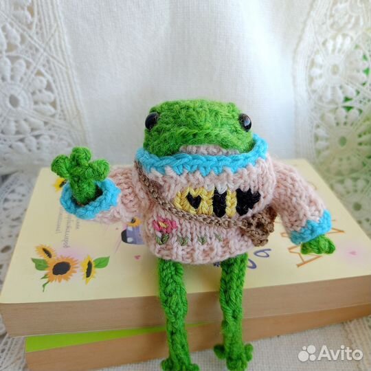 Вязаная лягушка в свитере