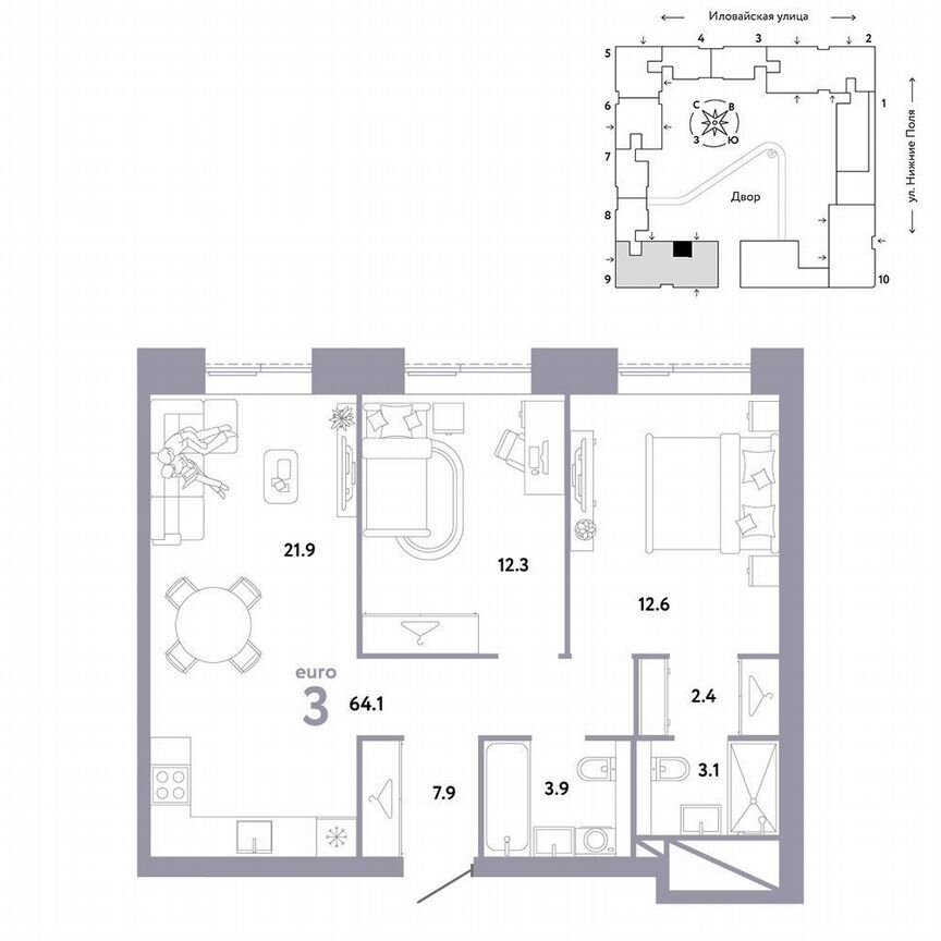 2-к. квартира, 64,1 м², 4/38 эт.