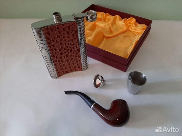 Подарочный набор мужской. Трубка, Фляжка, стопка