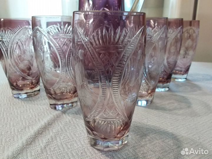 Винтажный набор из марганцевого хрусталя, 50е гг