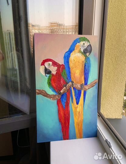 Картина маслом Попугаи Ара 50х30