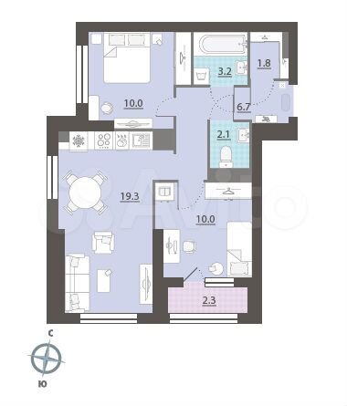 2-к. квартира, 54,5 м², 16/32 эт.