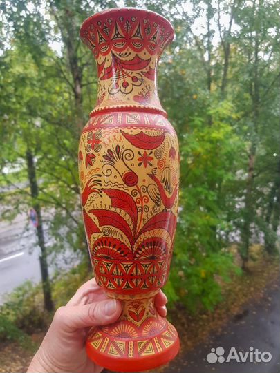 Ваза деревянная мезенская роспись