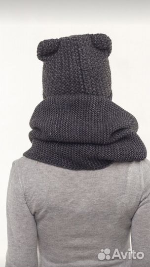 Шапка зимняя тёмно-серая с ушками