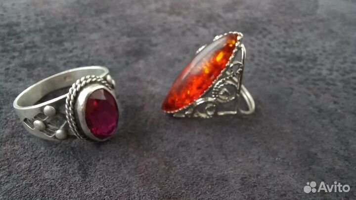 Кольца СССР с рубином и янтарем, винтаж, бижутерия