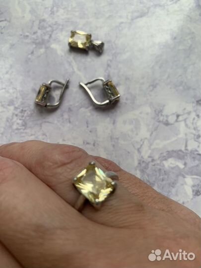 Бронь для Ольги Серьги, кольцо, кулон с цитрином
