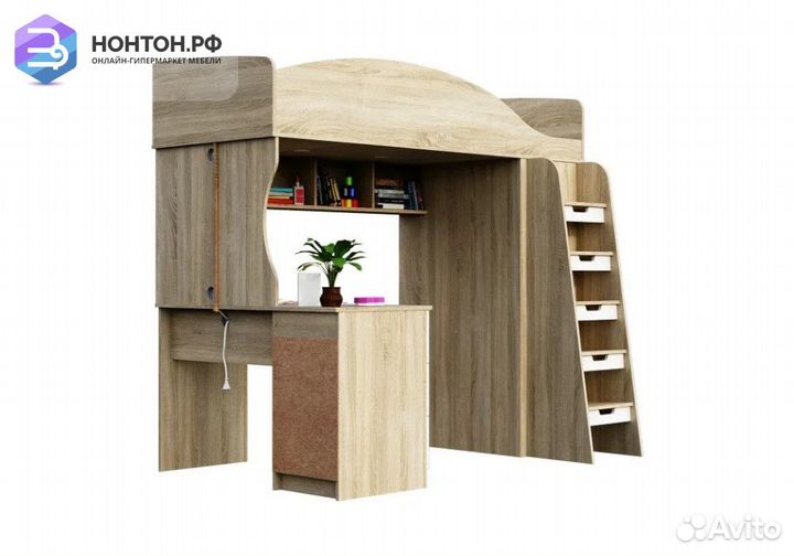 Кровать-чердак Сэнди дуб сонома светлый / белый гл