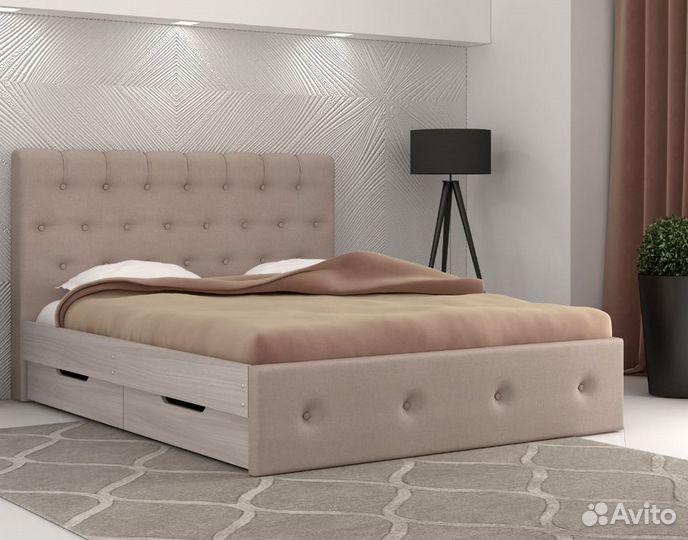 Кровать двуспальная 140*200 с ящиками Бежевая