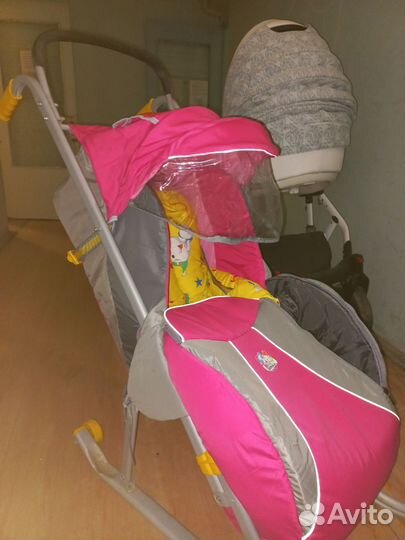 Детские санки коляска с колесами